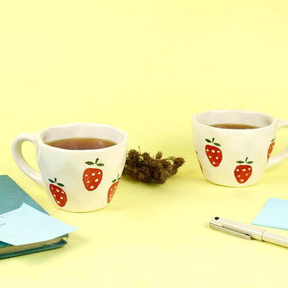 Strawberry Print Ceramic Cup & Saucer - 200 ml