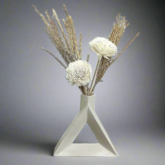 Modern Triangular Matte Finish White Ceramic Flower Vase