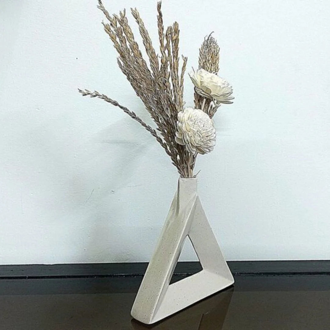 Modern Triangular Matte Finish White Ceramic Flower Vase