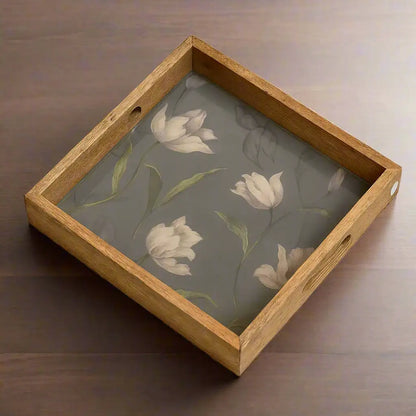 Twilight Tulips Print Wooden Serveware