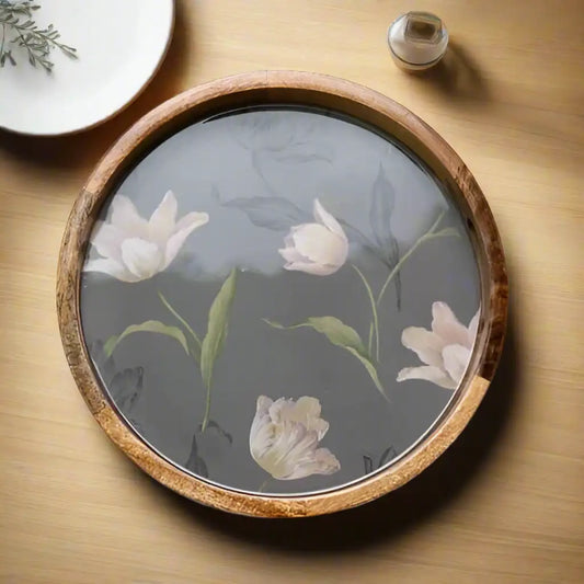 Twilight Tulips Print Wooden Serveware