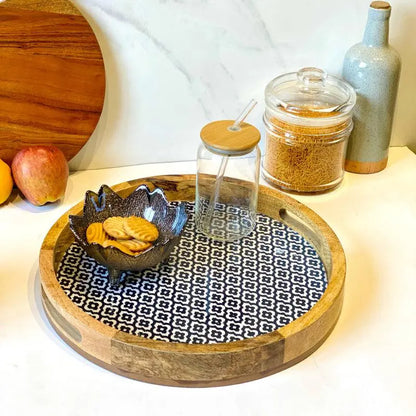 Immersive Midnight Clover Print Wooden Serveware