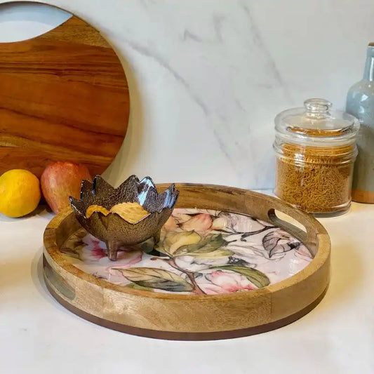 Lovely Pink Flowers Print Wooden Serveware