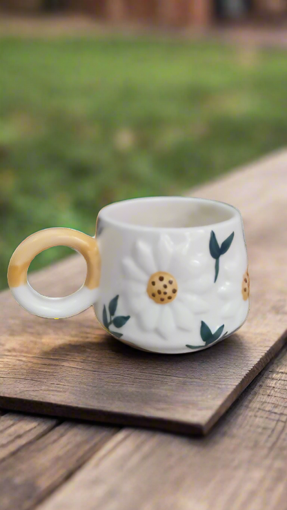 Artful Blooming Daisy Hand Painted Mug - 300 ml