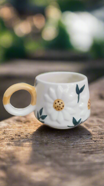 Artful Blooming Daisy Hand Painted Mug - 300 ml