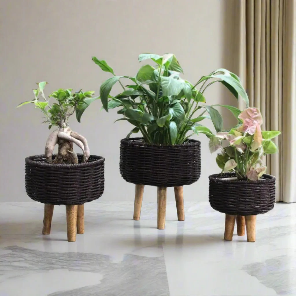 Rustic & Eco-Friendly Handwoven Jute Planter Baskets - Set of 3
