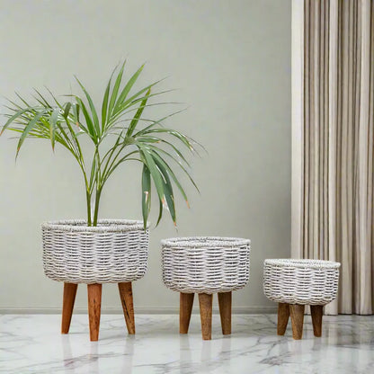 Rustic & Eco-Friendly Handwoven Jute Planter Baskets - Set of 3