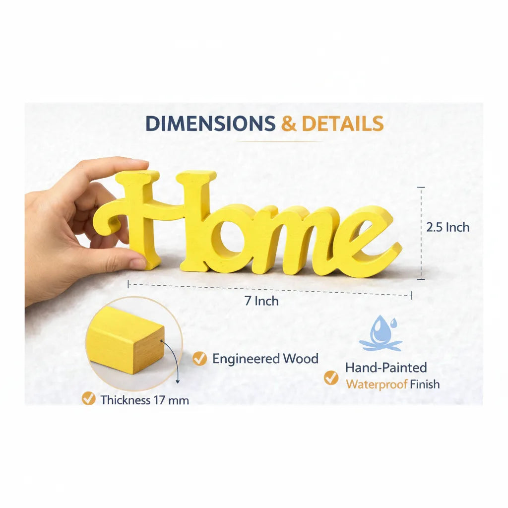 Yellow Wooden Home Word Table Decor Showpiece