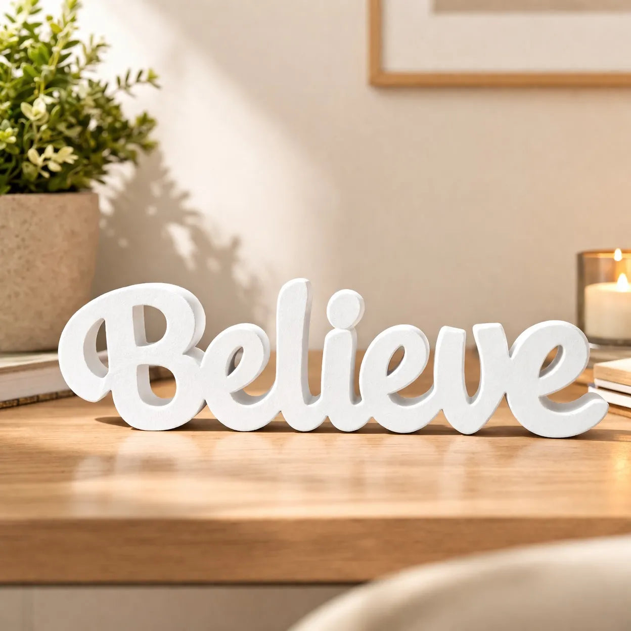 Wooden Decor Showpiece for Desk & Shelf - Believe