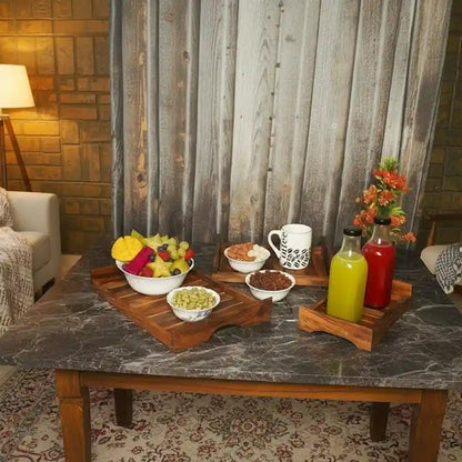 Sheesham Wood Serving Trays with Handles - Set of 3 - Small, Medium, Large