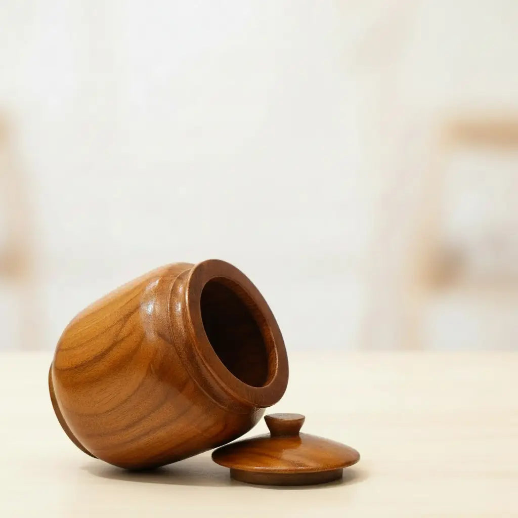 Handcrafted Sheesham Wood Storage Jar with Lid