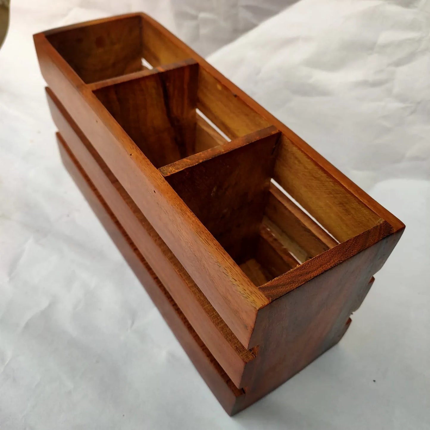 Handcrafted Sheesham Wood Cutlery Holder Organizer