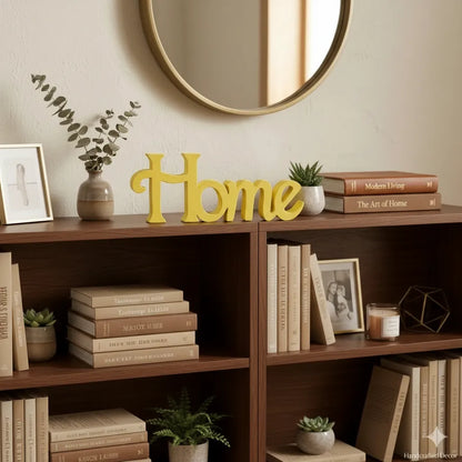 Yellow Wooden Home Word Table Decor Showpiece