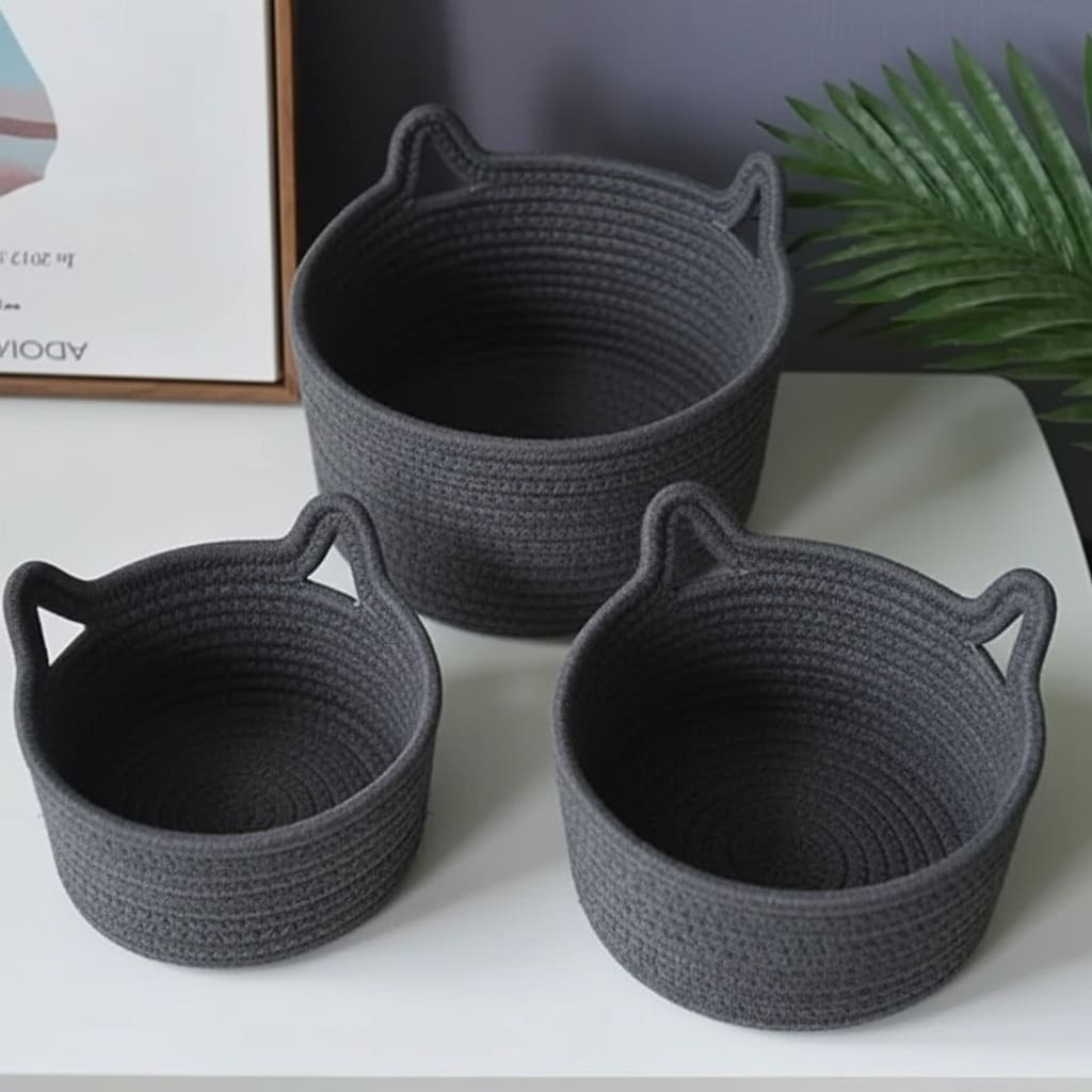 Purrfect Nest Cat Ear Cotton Storage Basket & Planter - Multiple Sizes