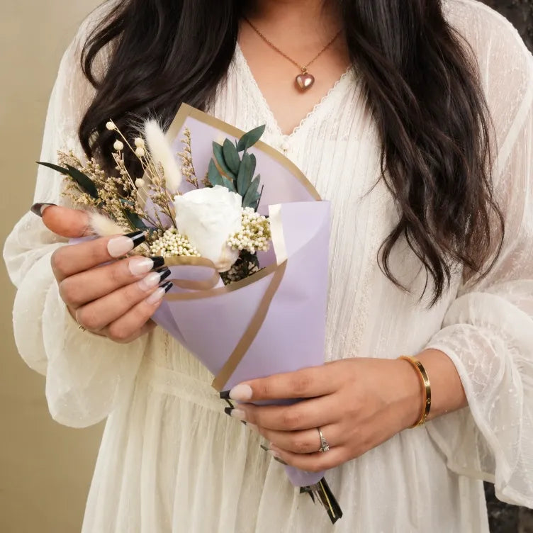 Preserved White Rose Bouquet with Dried Flowers