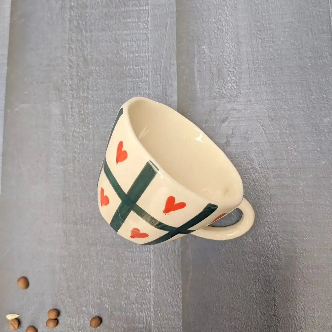 White, Black & Red Hearts Romantic Ceramic Mug - 240 ml