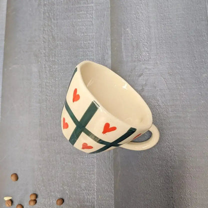 White, Black & Red Hearts Romantic Ceramic Mug - 240 ml