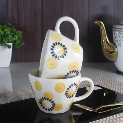 Yellow Daisy Ceramic Cup & Saucer - 200 ml