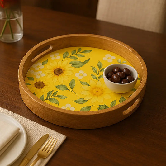 Beautiful Yellow Flowers Print Wooden Serveware