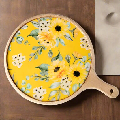 Beautiful Yellow Flowers Print Wooden Serveware