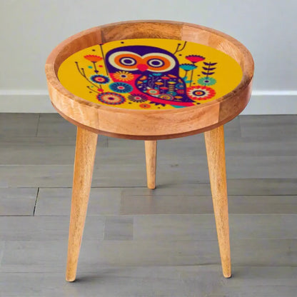 Elegant Wooden Yellow Owl Print Serveware