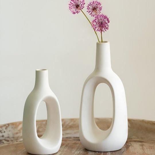 Glossy Finish Modern Chic White Hollow Ceramic Vase - Multiple Sizes