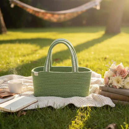 Cotton Rope Hamper Basket - Gift Organizer - Green