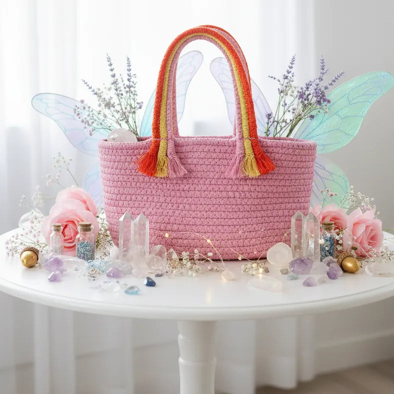 Cotton Rope Storage Basket - Multiuse Organizer - Pink