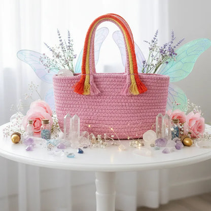 Cotton Rope Storage Basket - Multiuse Organizer - Pink