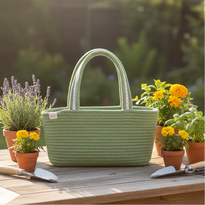 Cotton Rope Hamper Basket - Gift Organizer - Green