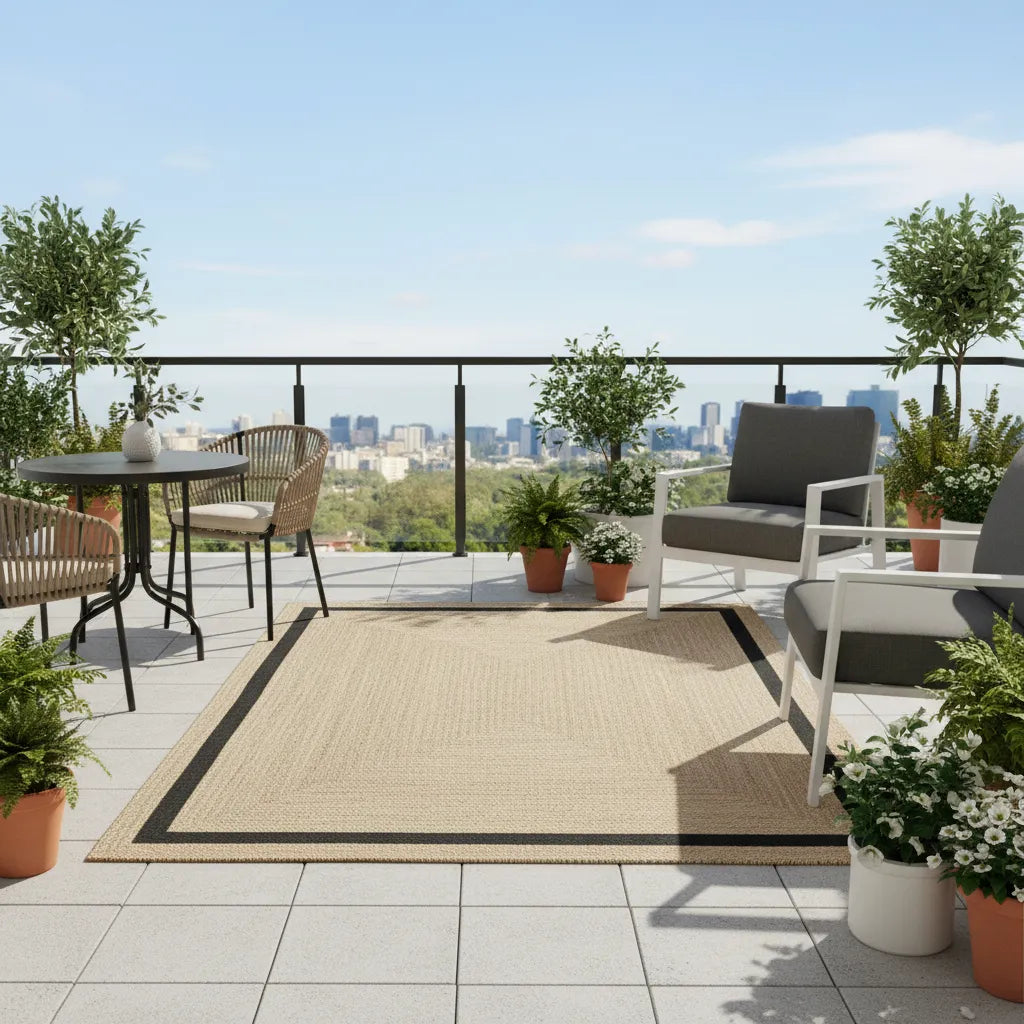 Braided Natural Jute Black Cotton Bedside Runner - Boho Decor