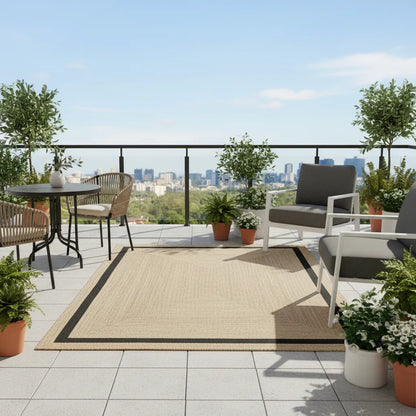 Braided Natural Jute Black Cotton Bedside Runner - Boho Decor