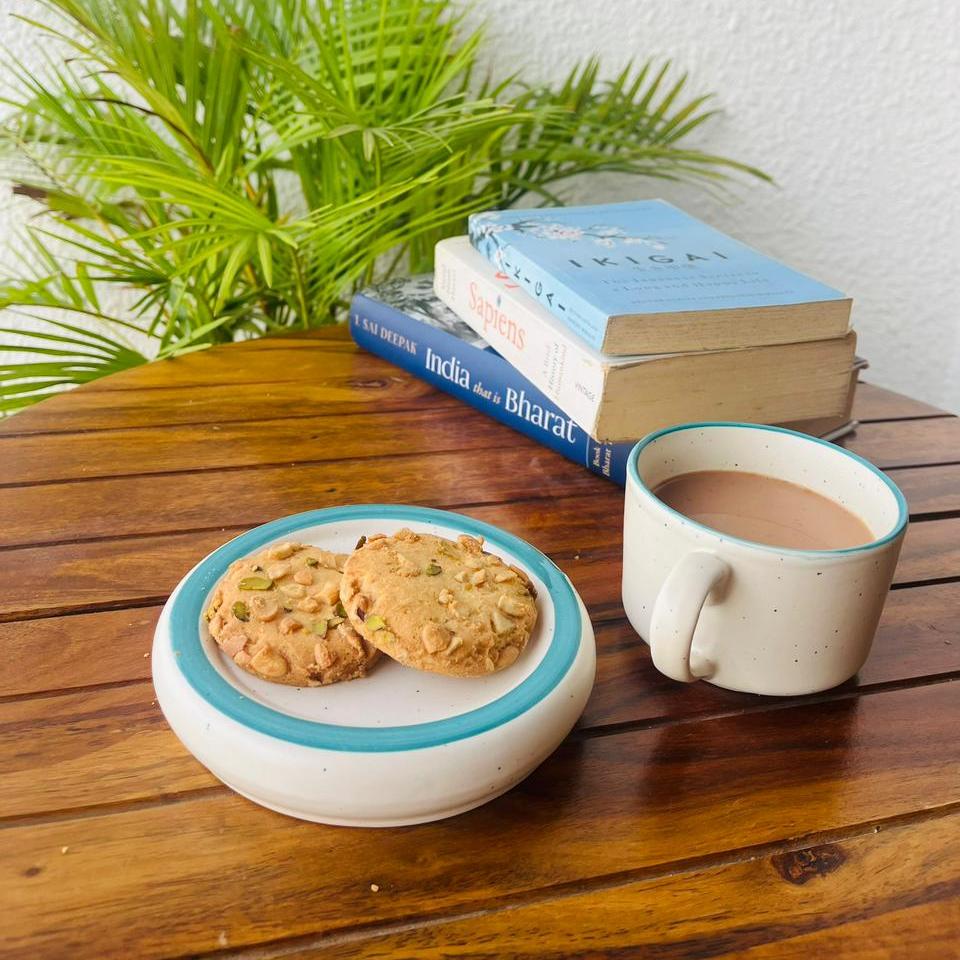 White & Blue Dual Tone Ceramic Cup & Saucer Set - 240 ml