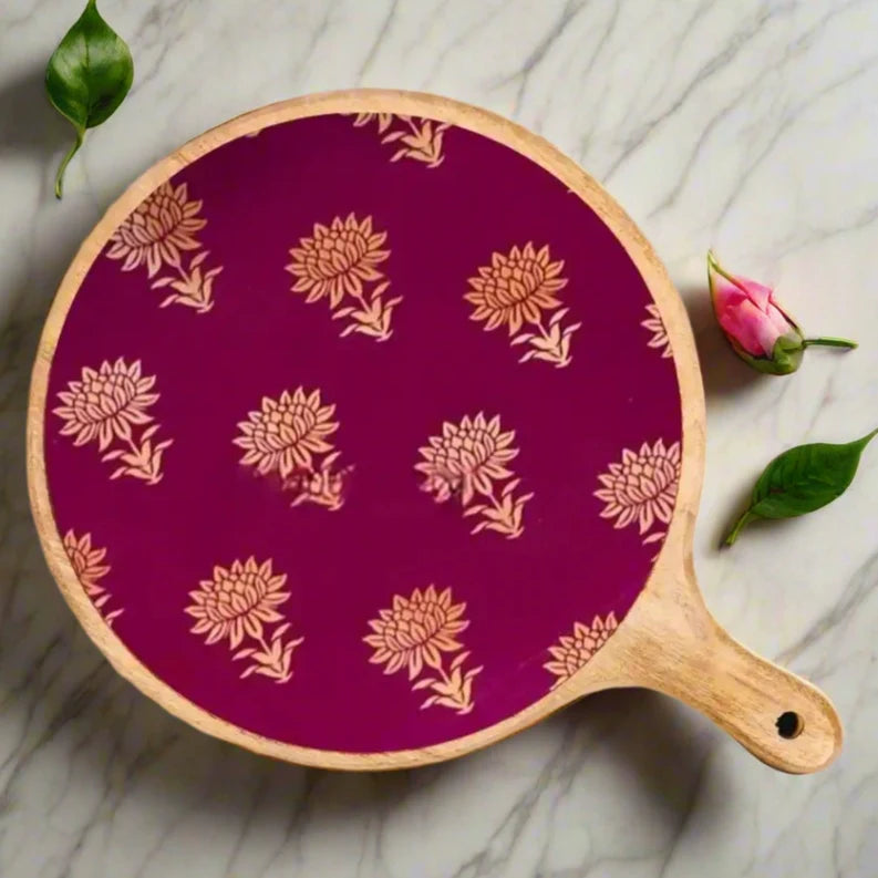 Crimson Floral Print Wooden Serveware