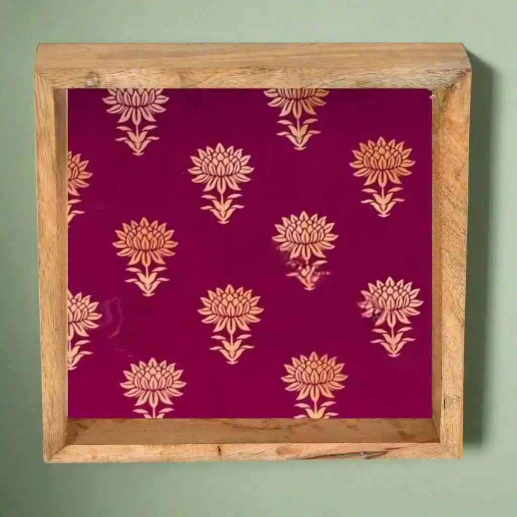 Crimson Floral Print Wooden Serveware