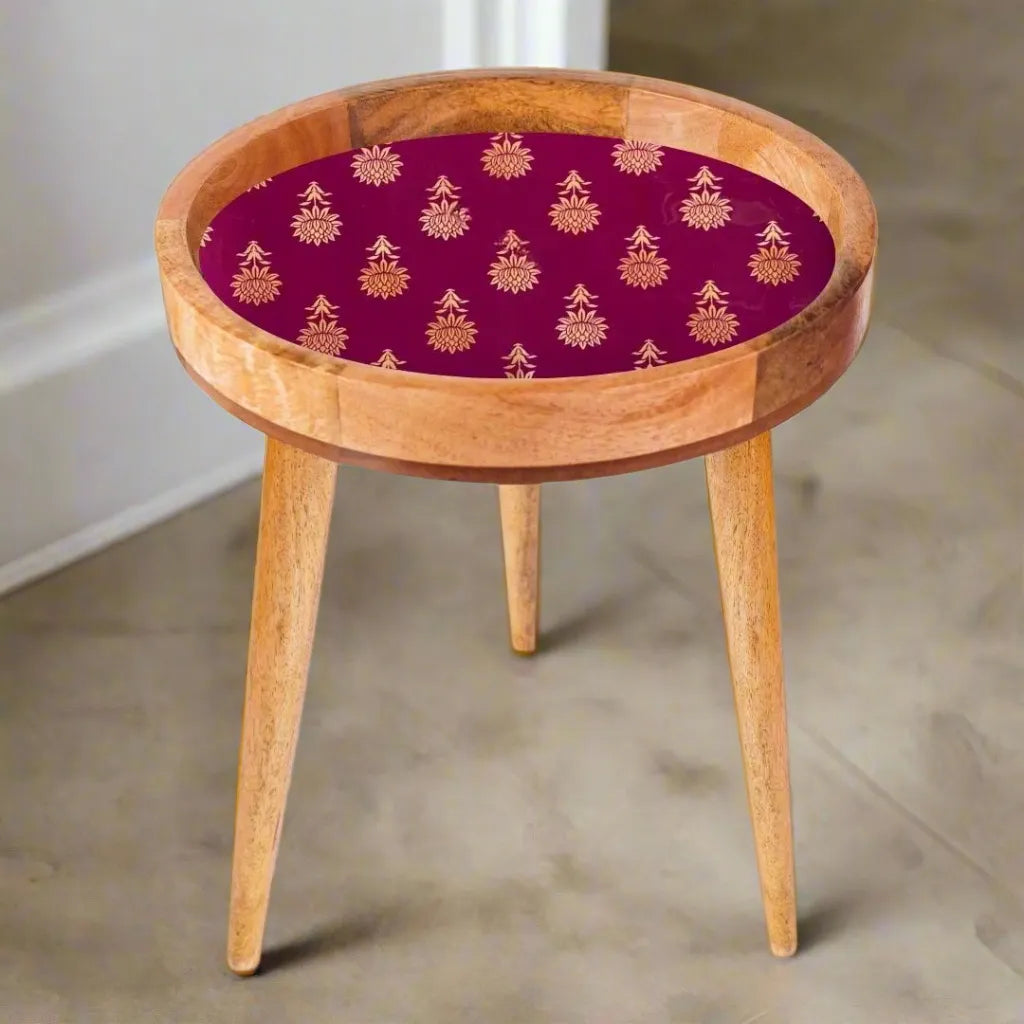 Crimson Floral Print Wooden Serveware