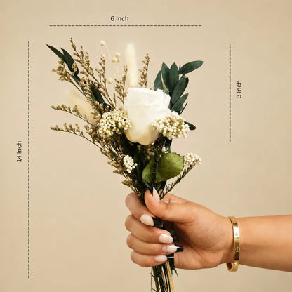 Preserved White Rose Bouquet with Dried Flowers