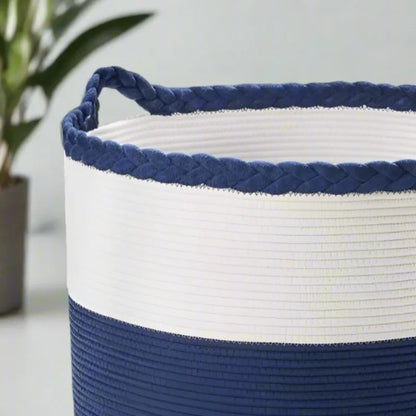 White & Blue Soft Cotton Storage Basket - Small, Medium