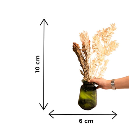 Emerald Elegance Glass Vase with Dried Flower