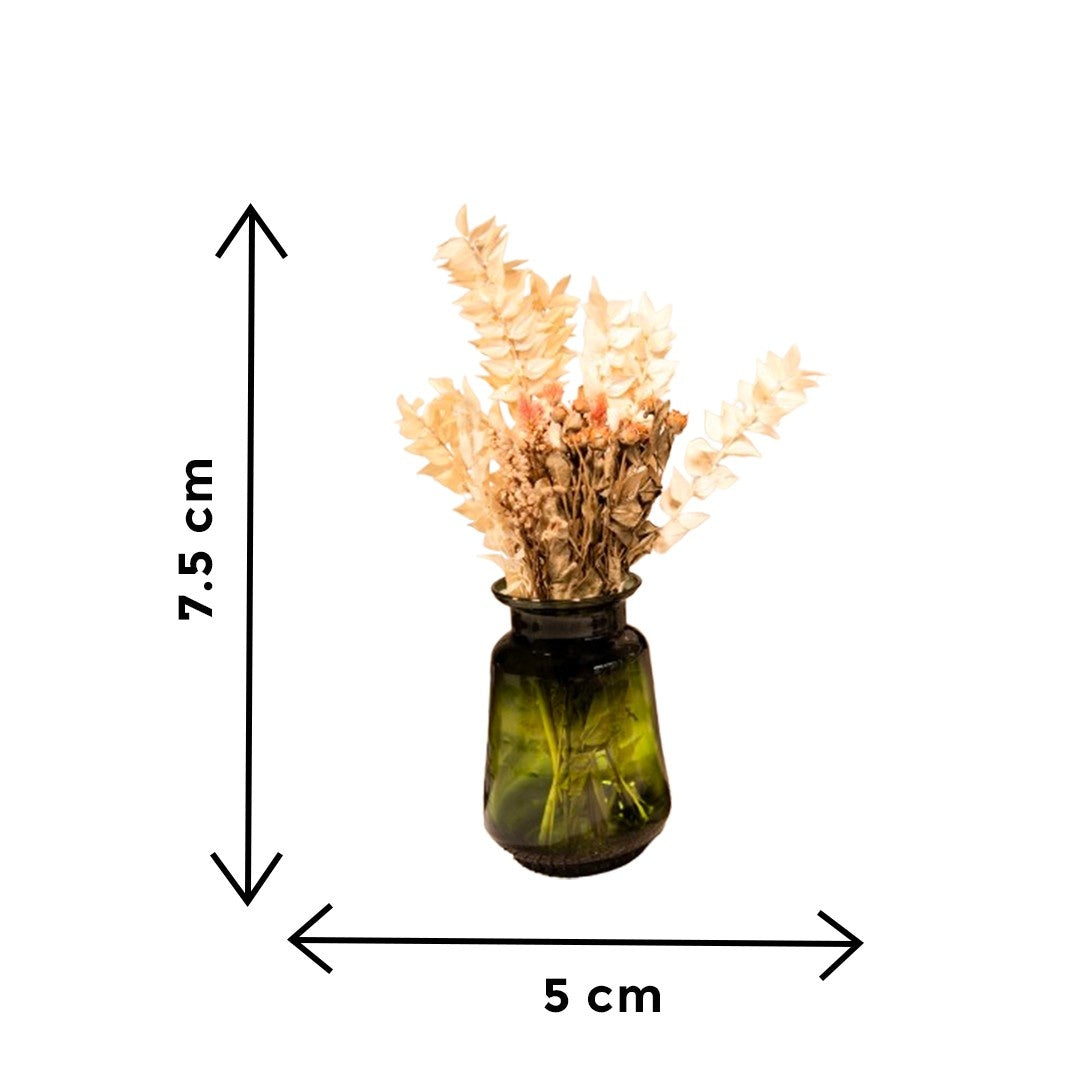 Emerald Elegance Glass Vase with Dried Flower