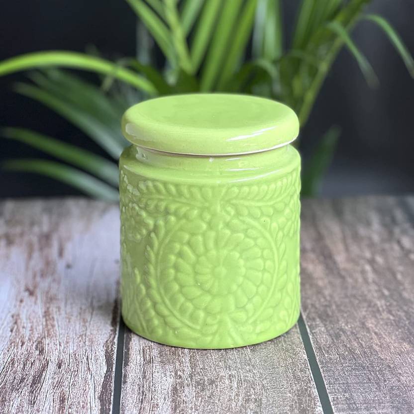 Artisanal Handcrafted Green Ceramic Storage Jar - 1000 ml