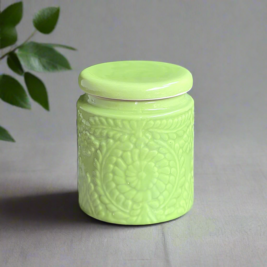 Artisanal Handcrafted Green Ceramic Storage Jar - 1000 ml