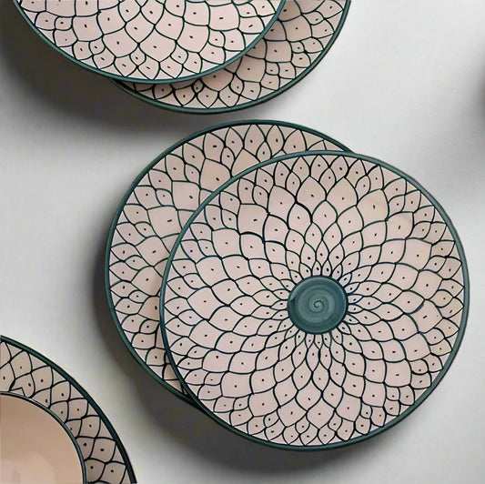 Green Artistic Ceramic Mandala Design Snack & Dinner Plates - 7 inch & 10 inch