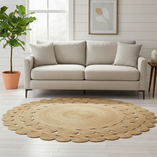 Braided Traditional Natural Jute Rug for Everyday Family Spaces
