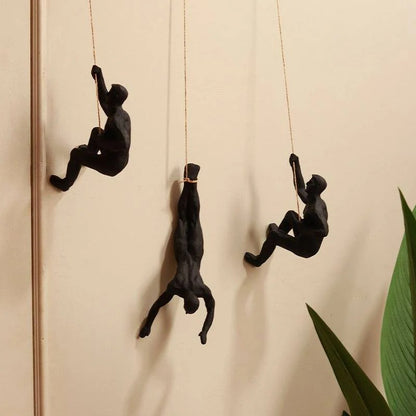 Rock Climbing Men Wall Art Set of 3 - 3D Decor - Black