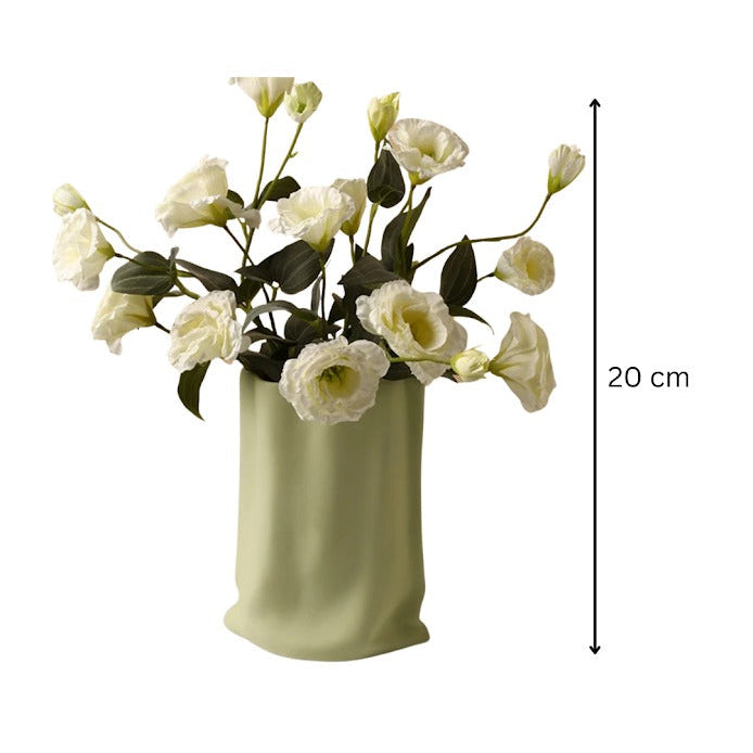Hand Pinched Paper Bag Vase - Matcha Green