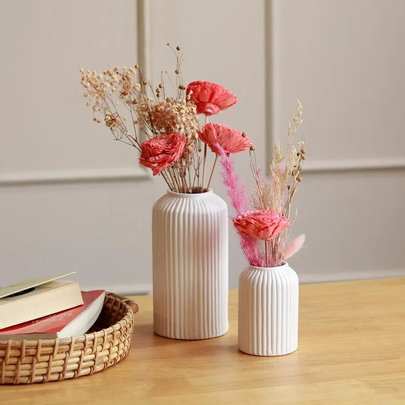 Ribbed Ceramic Vase Set - Small & Medium - Home Decor