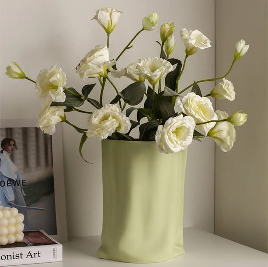 Hand Pinched Paper Bag Vase - Matcha Green