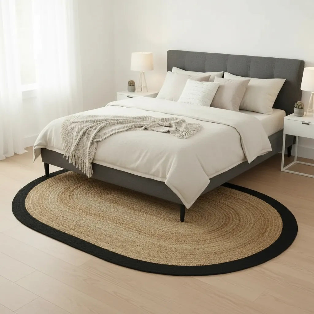 Handmade Jute & Cotton Braided Oval Rug - Eco-Friendly