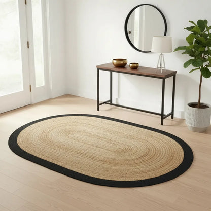 Handmade Jute & Cotton Braided Oval Rug - Eco-Friendly